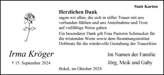 Traueranzeige von Irma Kröger von Elmshorner Nachrichten, Barmstedter Zeitung