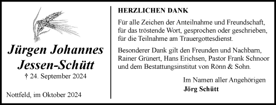 Traueranzeige von Jürgen Johannes Jessen-Schütt von Schleswiger Nachrichten, Schlei-Bote