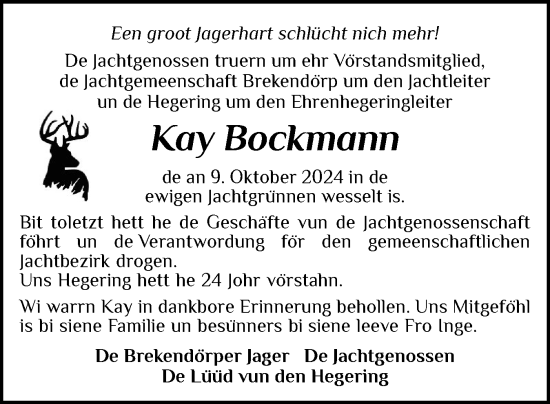 Traueranzeige von Kay Bockmann von Schleswig-Holsteinische Landeszeitung