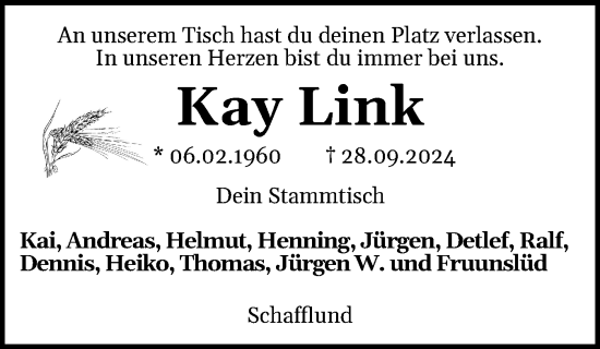 Traueranzeige von Kay Link von Flensburger Tageblatt