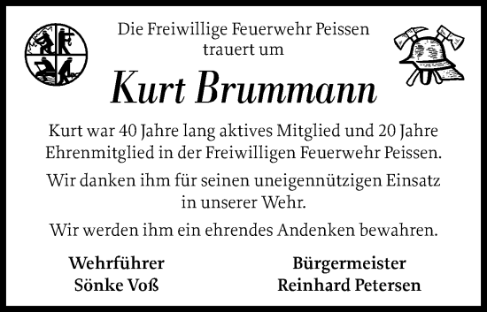 Traueranzeige von Kurt Brummann von Norddeutsche Rundschau, Wilstersche Zeitung, Glückstädter Fortuna