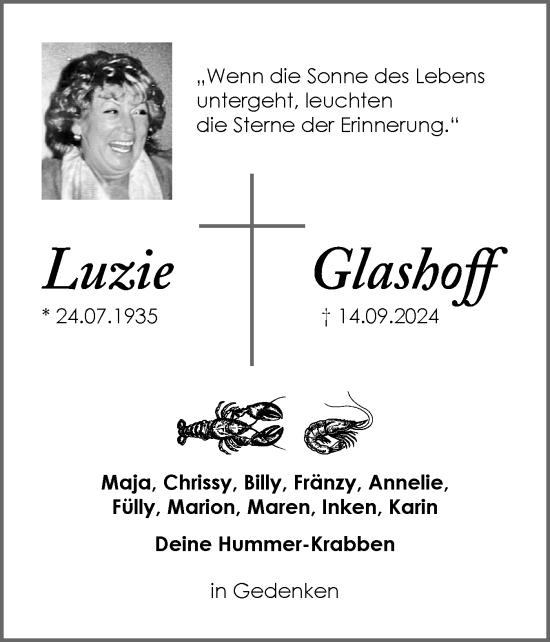 Traueranzeige von Luzie Glashoff von Sylter Rundschau