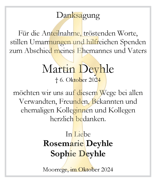 Traueranzeige von Martin Deyhle von Uetersener Nachrichten, Der tip am Wochenende