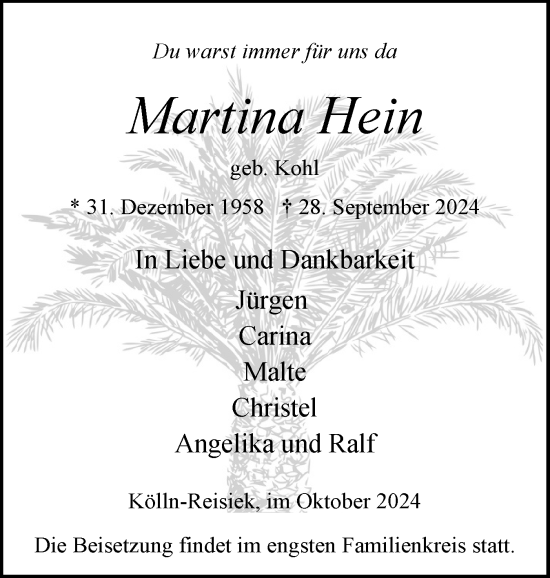 Traueranzeige von Martina Hein von Elmshorner Nachrichten, Barmstedter Zeitung