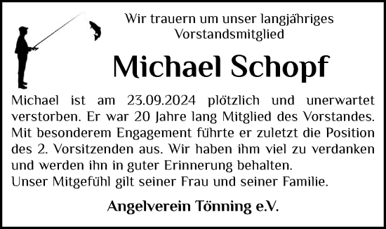 Traueranzeige von Michael Schopf von Husumer Nachrichten, Nordfriesland Tageblatt