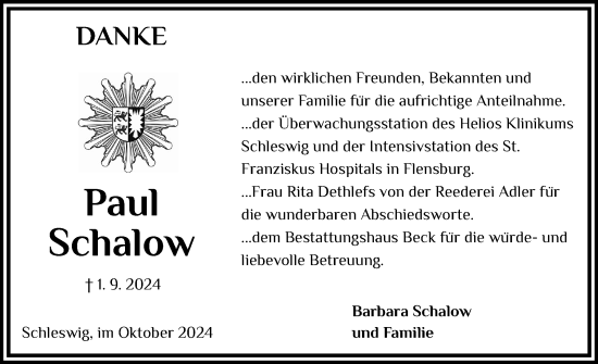 Traueranzeige von Paul Schalow von Schleswiger Nachrichten, Schlei-Bote