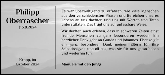 Traueranzeige von Philipp Oberrascher von Schleswiger Nachrichten, Schlei-Bote