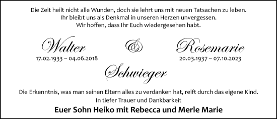 Traueranzeige von Rosemarie Schwieger von Stormaner Tageblatt