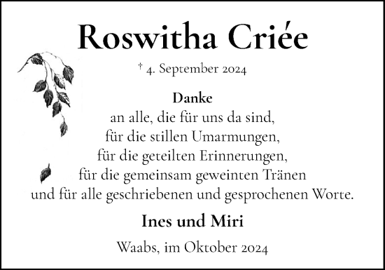 Traueranzeige von Roswitha Criee von Eckernförder Zeitung, Hallo Eckernförde