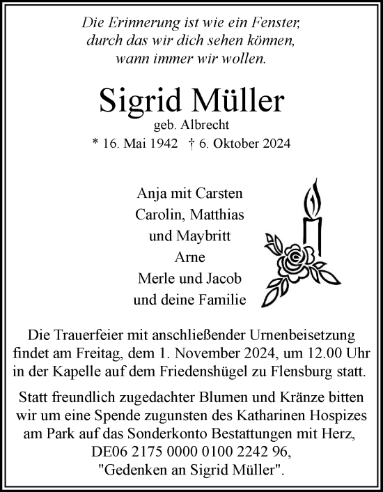 Traueranzeige von Sigrid Müller von Flensburger Tageblatt