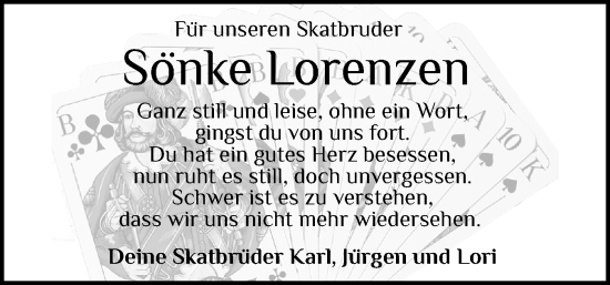 Traueranzeige von Sönke Lorenzen von Flensburger Tageblatt