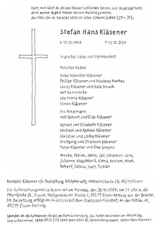 Traueranzeige von Stefan Hans Kläsener von Region Flensburg