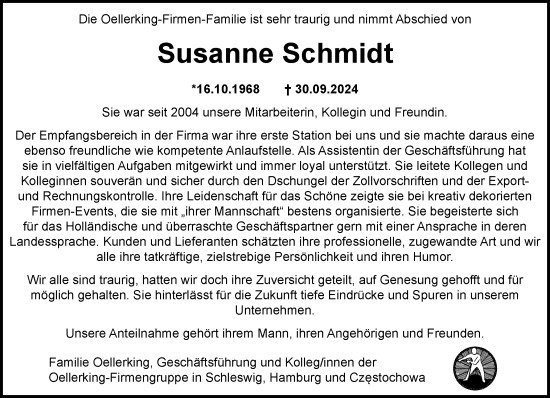 Traueranzeige von Susanne Schmidt von Flensburger Tageblatt, Schleswiger Nachrichten, Schlei-Bote