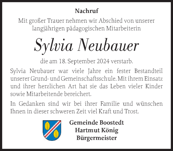 Traueranzeige von Sylvia Neubauer von Holsteinischer Courier