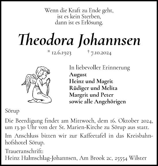 Traueranzeige von Theodora Johannsen von Region Flensburg