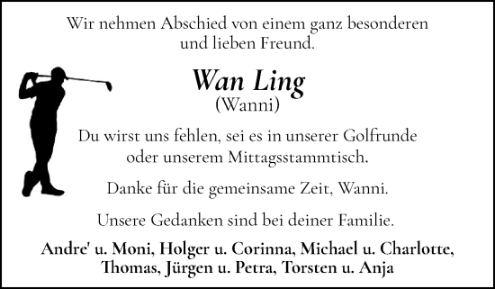 Traueranzeige von Wan Ling Got von Flensburger Tageblatt