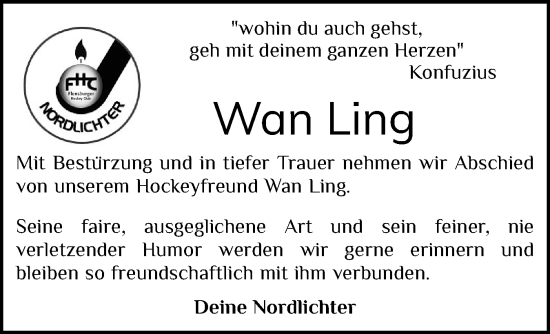 Traueranzeige von Wan Ling Got von Flensburger Tageblatt