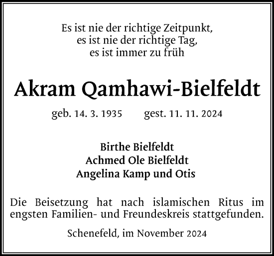 Traueranzeige von Akram Qamhawi-Bielfeldt von Region Pinneberg und tip Pinneberg