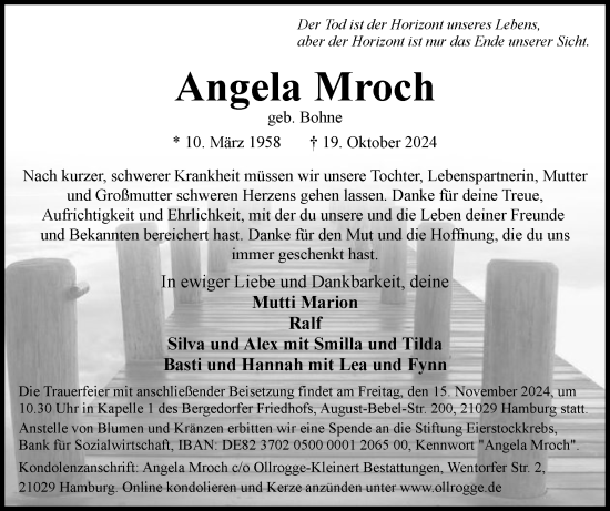 Traueranzeige von Angela Mroch von Wedel-Schulauer Tageblatt, tip Wedel-Schulauer Tageblatt, tip Rissener Rundschau