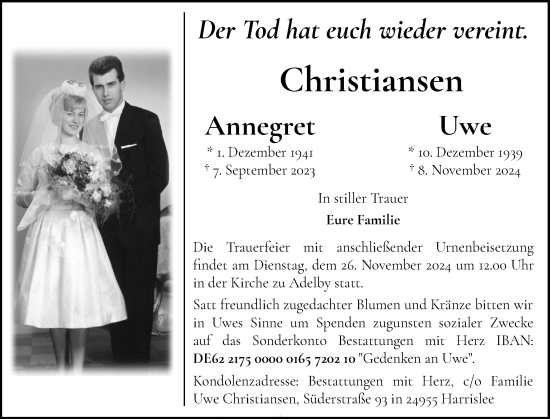 Traueranzeige von Annegret Christiansen von Flensburger Tageblatt