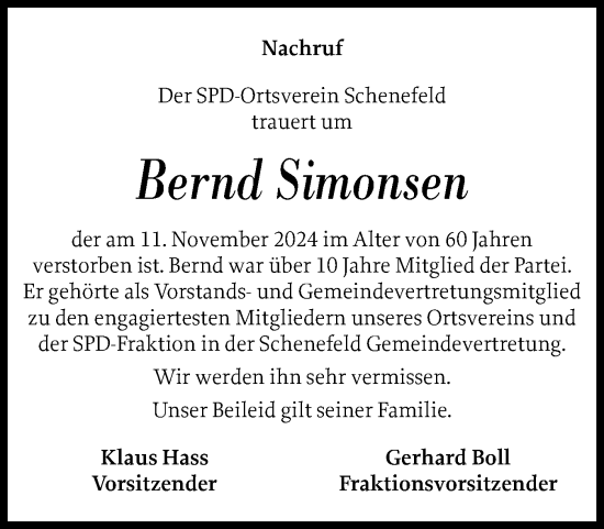 Traueranzeige von Bernd Simonsen von Norddeutsche Rundschau, Wilstersche Zeitung, Glückstädter Fortuna