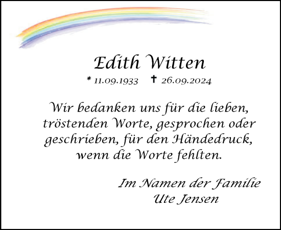 Traueranzeige von Edith Witten von Holsteinischer Courier