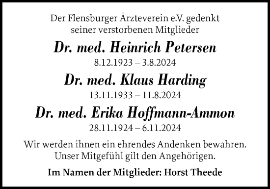 Traueranzeige von Erika Hoffmann-Ammon von Flensburger Tageblatt