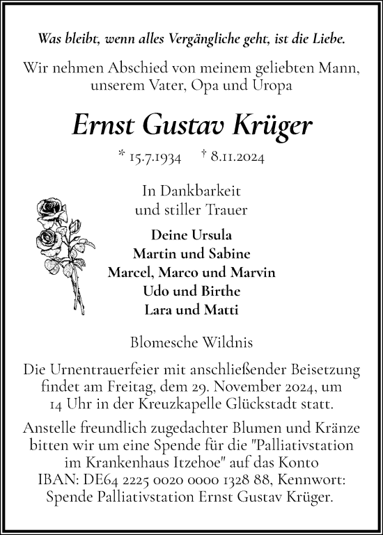 Traueranzeige von Ernst  Krüger von Norddeutsche Rundschau, Wilstersche Zeitung, Glückstädter Fortuna