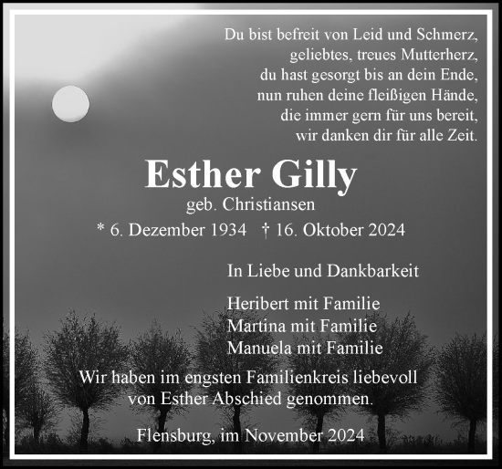 Traueranzeige von Esther Gilly von Flensburger Tageblatt