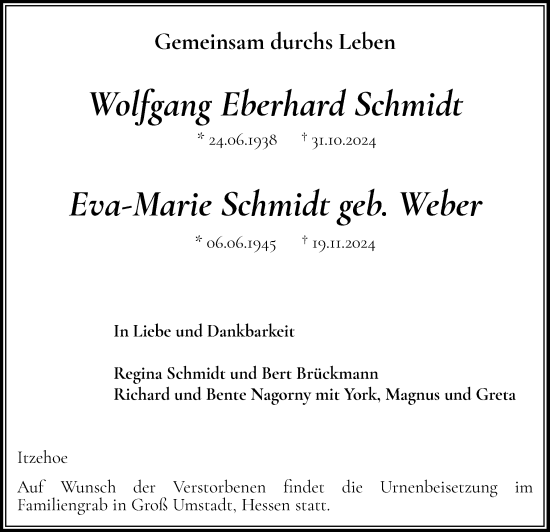 Traueranzeige von Eva-Marie Schmidt von Norddeutsche Rundschau, Wilstersche Zeitung, Glückstädter Fortuna