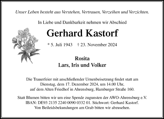 Traueranzeige von Gerhard Kastorf von Stormaner Tageblatt