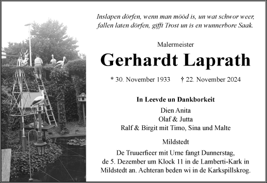 Traueranzeige von Gerhardt Laprath von Husumer Nachrichten, Nordfriesland Tageblatt