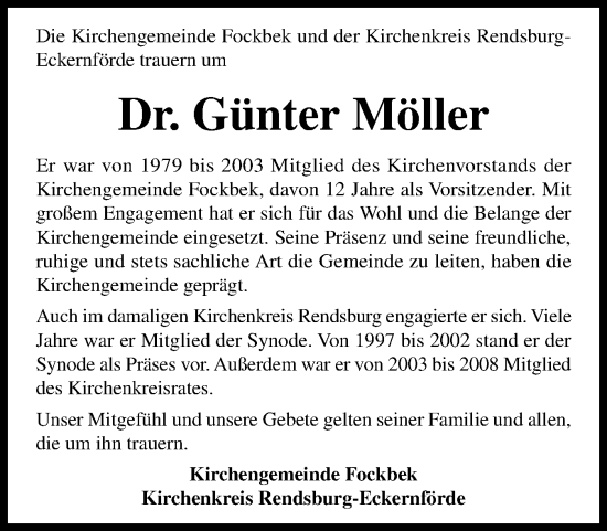 Traueranzeige von Günter Möller von Schleswig-Holsteinische Landeszeitung