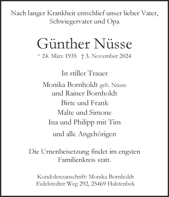 Traueranzeige von Günther Nüsse von Region Pinneberg und tip Pinneberg