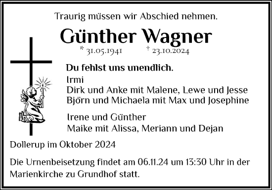 Traueranzeige von Günther Wagner von Flensburger Tageblatt