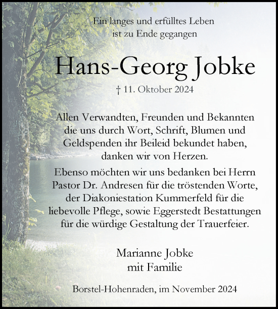 Traueranzeige von Hans-Georg Jobke von Region Pinneberg und tip Pinneberg