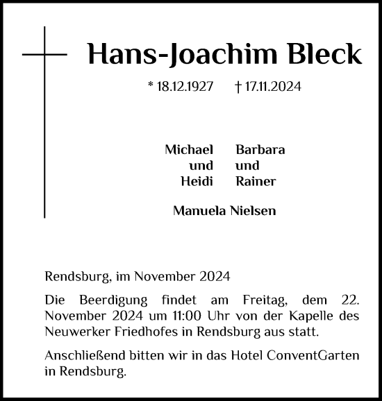 Traueranzeige von Hans-Joachim Bleck von Schleswig-Holsteinische Landeszeitung