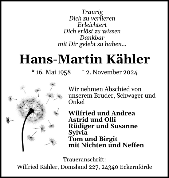 Traueranzeige von Hans-Martin Kähler von Eckernförder Zeitung, Hallo Eckernförde