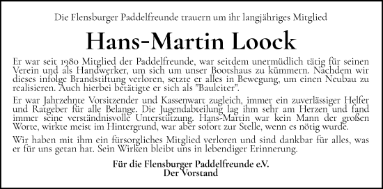 Traueranzeige von Hans-Martin Loock von Flensburger Tageblatt