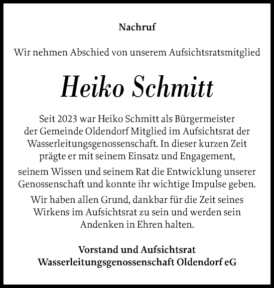 Traueranzeige von Heiko Schmitt von Norddeutsche Rundschau, Wilstersche Zeitung, Glückstädter Fortuna