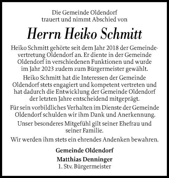 Traueranzeige von Heiko Schmitt von Norddeutsche Rundschau, Wilstersche Zeitung, Glückstädter Fortuna