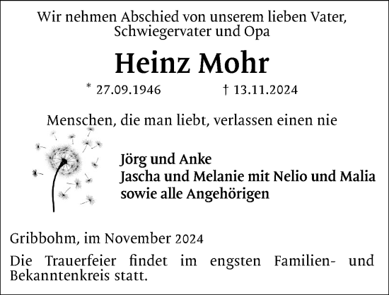 Traueranzeige von Heinz Mohr von Norddeutsche Rundschau, Wilstersche Zeitung, Glückstädter Fortuna