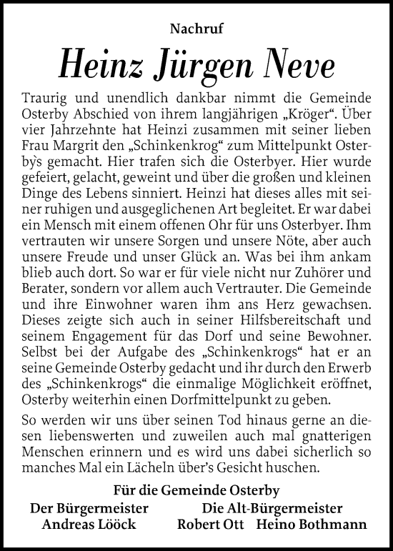 Traueranzeige von Heinz Jürgen Neve von Eckernförder Zeitung, Hallo Eckernförde