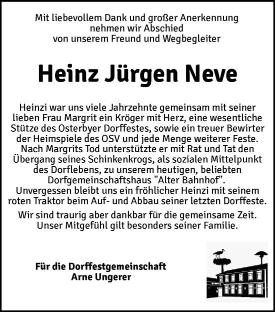 Traueranzeige von Heinz Jürgen Neve von Schleswiger Nachrichten, Schlei-Bote, Eckernförder Zeitung