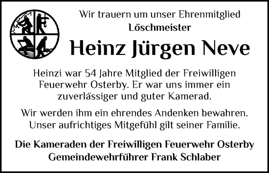 Traueranzeige von Heinz Jürgen Neve von Eckernförder Zeitung, Hallo Eckernförde