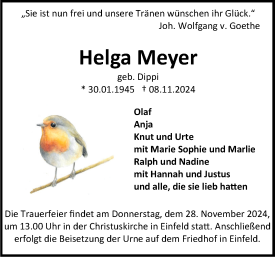 Traueranzeige von Helga Meyer von Holsteinischer Courier