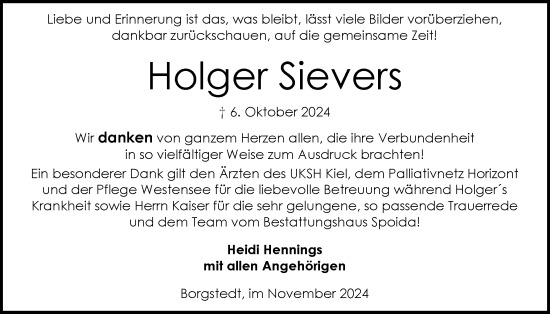 Traueranzeige von Holger Sievers von Schleswig-Holsteinische Landeszeitung