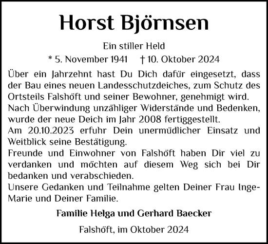 Traueranzeige von Horst Björnsen von Flensburger Tageblatt