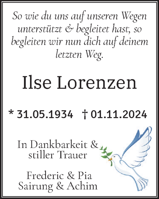 Traueranzeige von Ilse Lorenzen von Flensburger Tageblatt, Schleswiger Nachrichten, Schlei-Bote