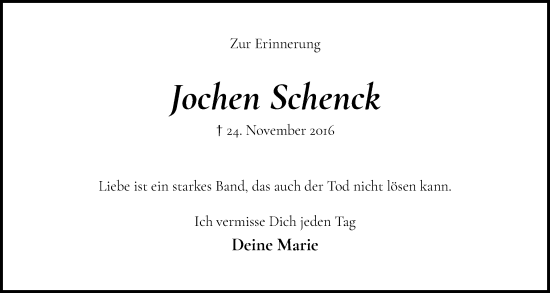 Traueranzeige von Jochen Schenck von Elmshorner Nachrichten, Barmstedter Zeitung